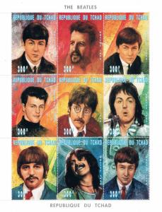 Chad 724 MNH Sheet of 9 Beatle Portraits (ML0297)