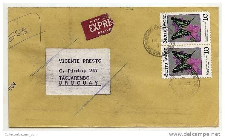 SIERRA LEONE BUTTERFLY & FLOWER STAMP Postally used in Cover - destination sm...