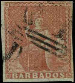 Barbados SC# 4 SG# 5 Britannia (4d) brn red Imperf Used