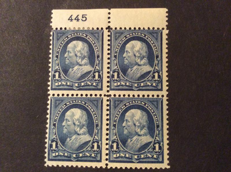 U. S. #247 Franklin 1c (Blue) Block of 4 w/P#, M-H, O.G. See description