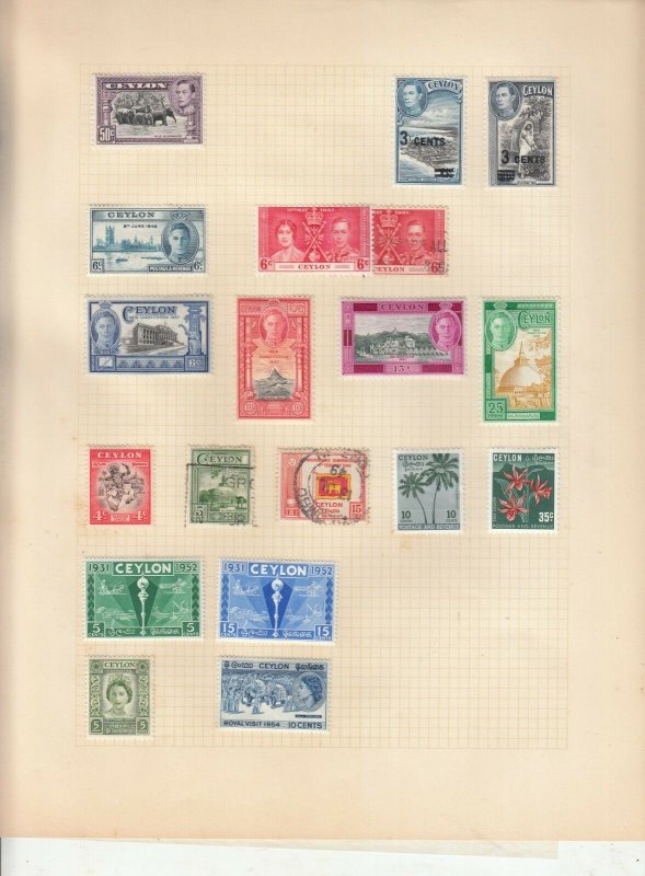 CEYLON 2 ALBUM PAGES +CARD,  VALUES MOSTLY GEORGE 5TH-QE 2ND, MOUNTED MINT/USED