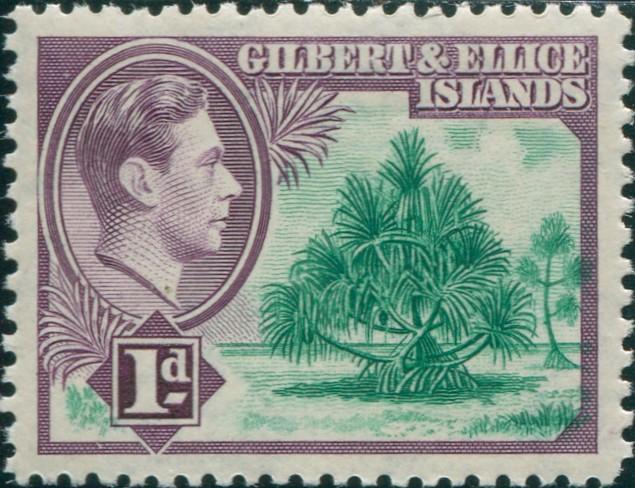 Gilbert Ellice Islands 1939 SG44 1d Pandanus Pine KGVI MLH