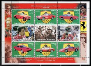 GUINEA 100th BIRTH OF ENZO FERRARI SHEET OF NINE MINT NH