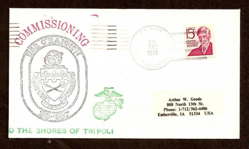 NAVAL COVER-U.S.S. O'BANNON DD 987-COMMISSIONING - 12-15-76