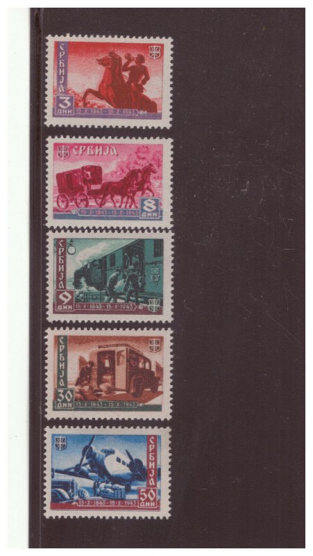 GERMAN OCCUPATION SERBIA SC.2N42-46 CENTENARY OF POSTAL SERVICE SET MH PBPG9