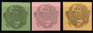 1941 US Cinderella Worldwide Philatelic Convention De Soto Hotel MNH Set/3