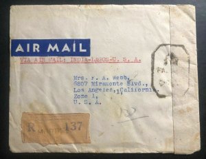 1944 Murree India Censored Cecil Hotel Cover To Los Angeles USA Via Lagos