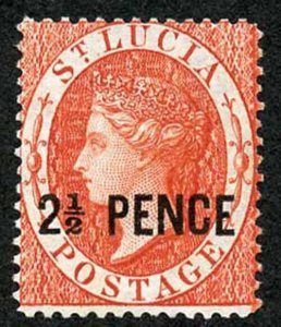 St Lucia SG24 2 1/2d Brow-red wmk crown CC M/Mint