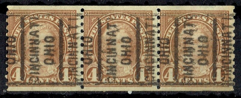 1923 4c M. WASH with city coil precancel strip of 3(601-164) from CINCINNATI, OH 