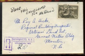 ?RICHIBUCTO, N.B. registered 1947 Peace issue cover Canada