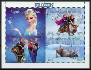 Disney Stamps Chad 2014 MNH Frozen Elsa Olaf Cartoons Animation 4v M/S