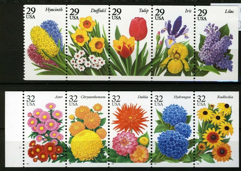 USA 1993-1995, Flowers in stripes, 2 set VF MNH