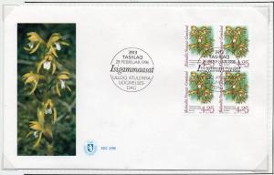 Greenland Sc 280 1996 4.25 kr Orchid stamp block of 4 on First Day Cover