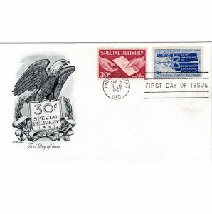 USA 1957 FDC Sc E21 1092 Special Delivery Aristocrats United States First Day