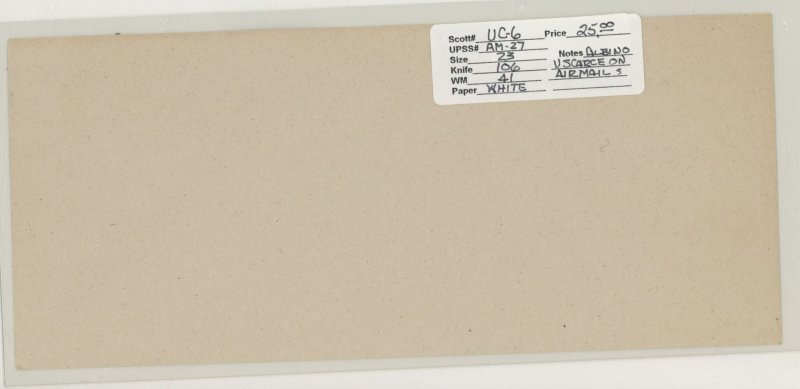 US UC6v Albino Entire; UPSS AM-27 Variety, gummed backflap; ECV $30 +