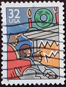 US Scott # 3108; used 32c Christmas from 1996; XF centering; off paper