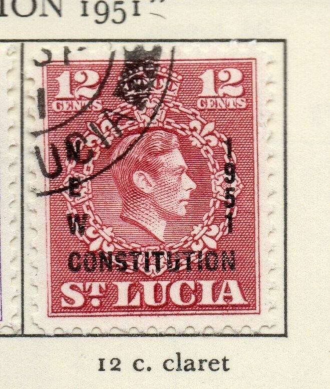 St Lucia 1951 GVI Early Issue Fine Used 12c. Optd NW-154995