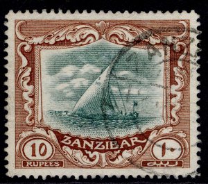 ZANZIBAR GV SG260, 10r green & brown, FINE USED. Cat £425. CDS WMK ROSETTES