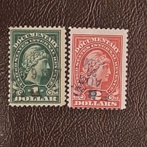 US Scott # R240-R241; $1-$2. Used Documentary stamps from 1917-1933. F/VF center