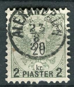 AUSTRIA LEVANT; 1886-88 surcharged Arms issue fine used 2Pi. value POSTMARK