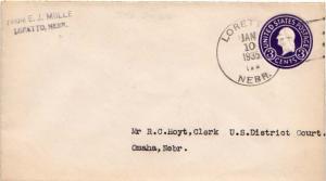 United States Nebraska Loretto 1935 4c-bar  1891-1971  Postal Stationery Enve...