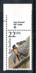 US 2286 MNH North American Wildlife w/ Zip Code selvage Barn Swallow