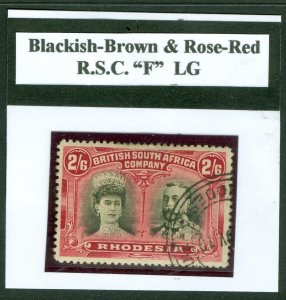SG 155 Rhodesia 1910-13. (R.S.C. 'F') 2/6 blackish-brown & rose-red with...