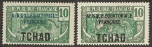 Chad, Sc.  24-25  mint, hinge remnants,  (blue & black overprints). 1924. (C397)