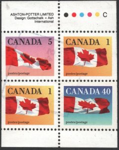 SC#1190a 1¢, 5¢ & 40¢ The Canadian Flag Booklet Pane (1990) Used