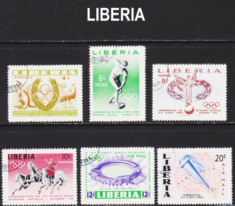 Liberia Scott 358-61, C104-05 complete set F to VF CTO.