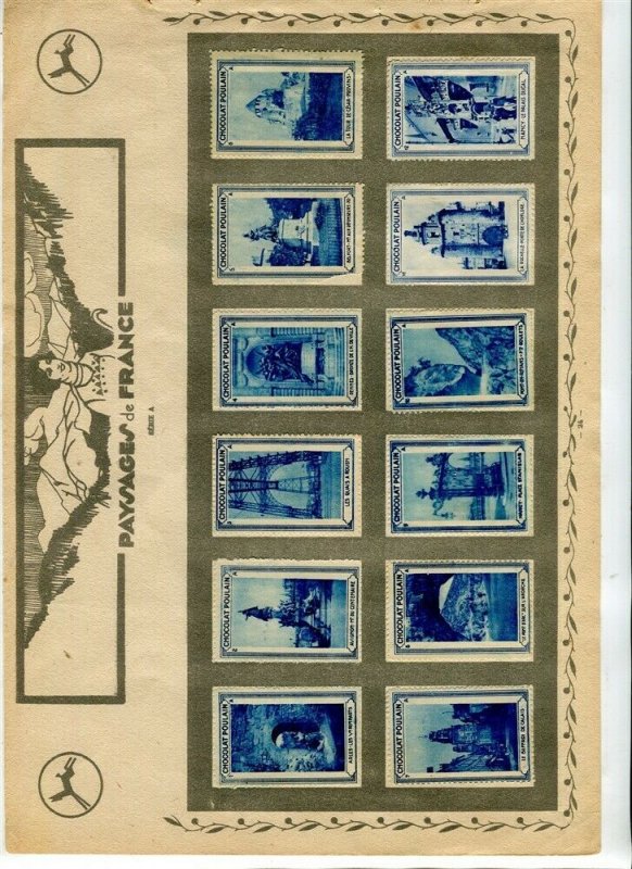 FRENCH Early 1900s CHOCOLAT POULAIN pictorial stamps stuck on double page 