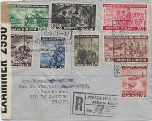 1943 Free Polish in England to Rio de Janeiro, Brazil Registered, Cens. (M6939)