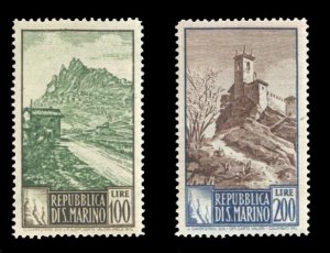 San Marino #292-293 Cat$140+ (for hinged), 1949 100L and 200L, never hinged