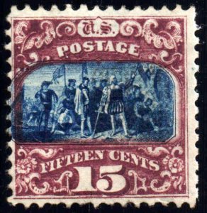 US Scott #119 - F/VF - No Gum - 15c Landing of Columbus - Brown & Blue - 1869