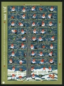 Denmark 1991  Christmas Full Sheet Mnh. Imperforated. Santa, Tree, Birds, Hare