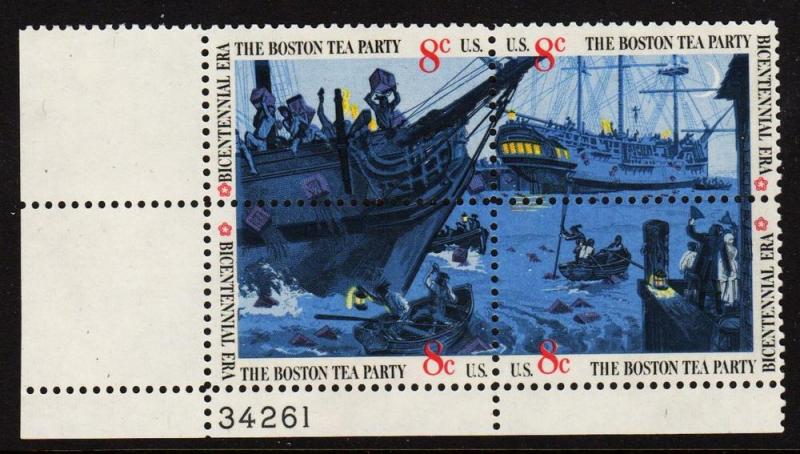 #1480 - 1483a Boston Tea Party Plate Block #34261 LL - MNH