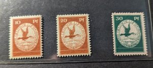 Lot of 3 Mint 1912 Germany Airmail Stamps Rhein 10 Pf 20 Pf 30 Pf Denomination