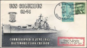 N-037, 1958, USS Columbus, CA-74, Hand-stamped, Add-on Cachet, Baltimore Class C