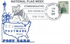 US EVENT PICTORIAL POSTMARK CARD BICENTENNIAL NATIONAL FLAG WEEK BALTIMORE 1977
