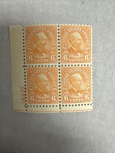 587 Plate Block 6 cent Garfield Xtra fine Never hinged