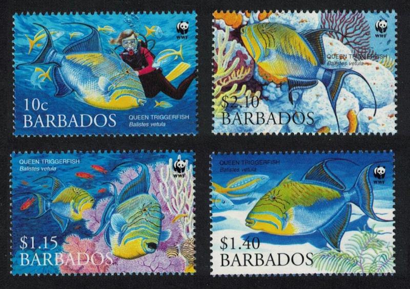 Barbados WWF Queen Triggerfish Diving 4v SG#1290-1293 MI#1119-1122 SC#1102-1105