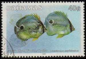 Bahamas 611b - Used - 40c Four-eyed Butterflyfish (1990) (cv $3.00)