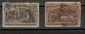 USA - 2 USED STAMPS, 5 & 10 c - COLUMBUS - AMERICA - VARIETY - 1892.