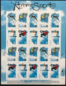 US Xtreme Sports  33¢ Sheet of 20 1998  MNH  3321-3324 Snow Sports