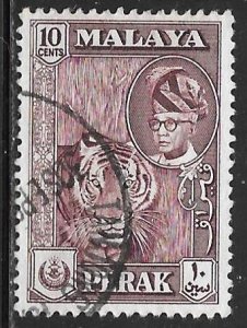 Malaya Perak 132: 10c Sultan Yussuf Izuddin Shah, Tiger (Panthera tigris), us...