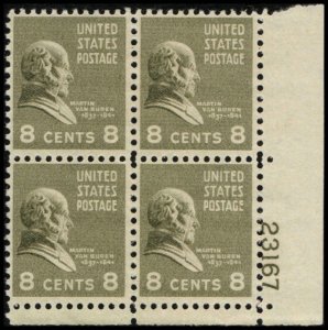 US #813 VAN BUREN MNH LR PLATE BLOCK #23167