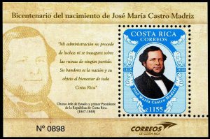 HERRICKSTAMP NEW ISSUES COSTA RICA Sc.# 700 Jose Maria Castro Madriz S/S