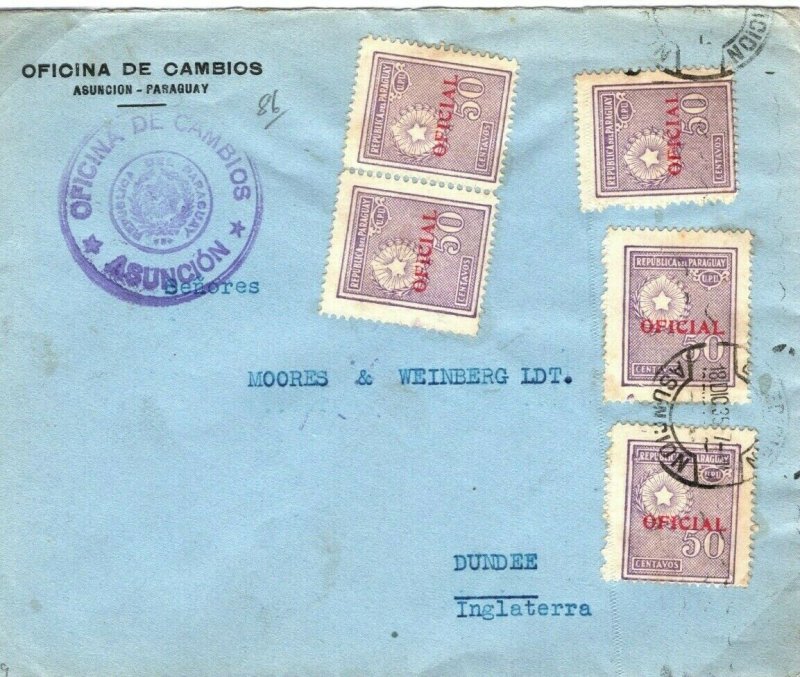 PARAGUAY Official Cover 2.50 Peso Rate Asuncion 1935{samwells-covers}SV16