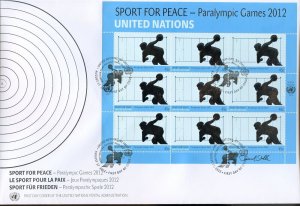 UNITED NATIONS 2012 PARALYMPIC GAMES NY GENEVA VIENNA SHEETS FIRST DAY COVERS