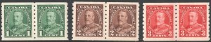 Canada SC#228-230 1¢-3¢ King George V Coil Pairs (1935) MNH